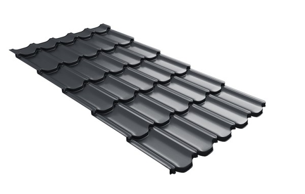 Металлочерепица квинта плюс с 3D резом 0,5 Satin RAL 7024 мокрый асфальт купить в Калуге