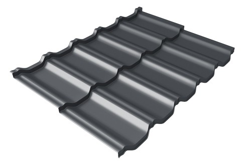Металлочерепица модульная Квинта Uno Grand Line c 3D резом 0,5 Velur RAL 7024 мокрый асфальт купить в Калуге